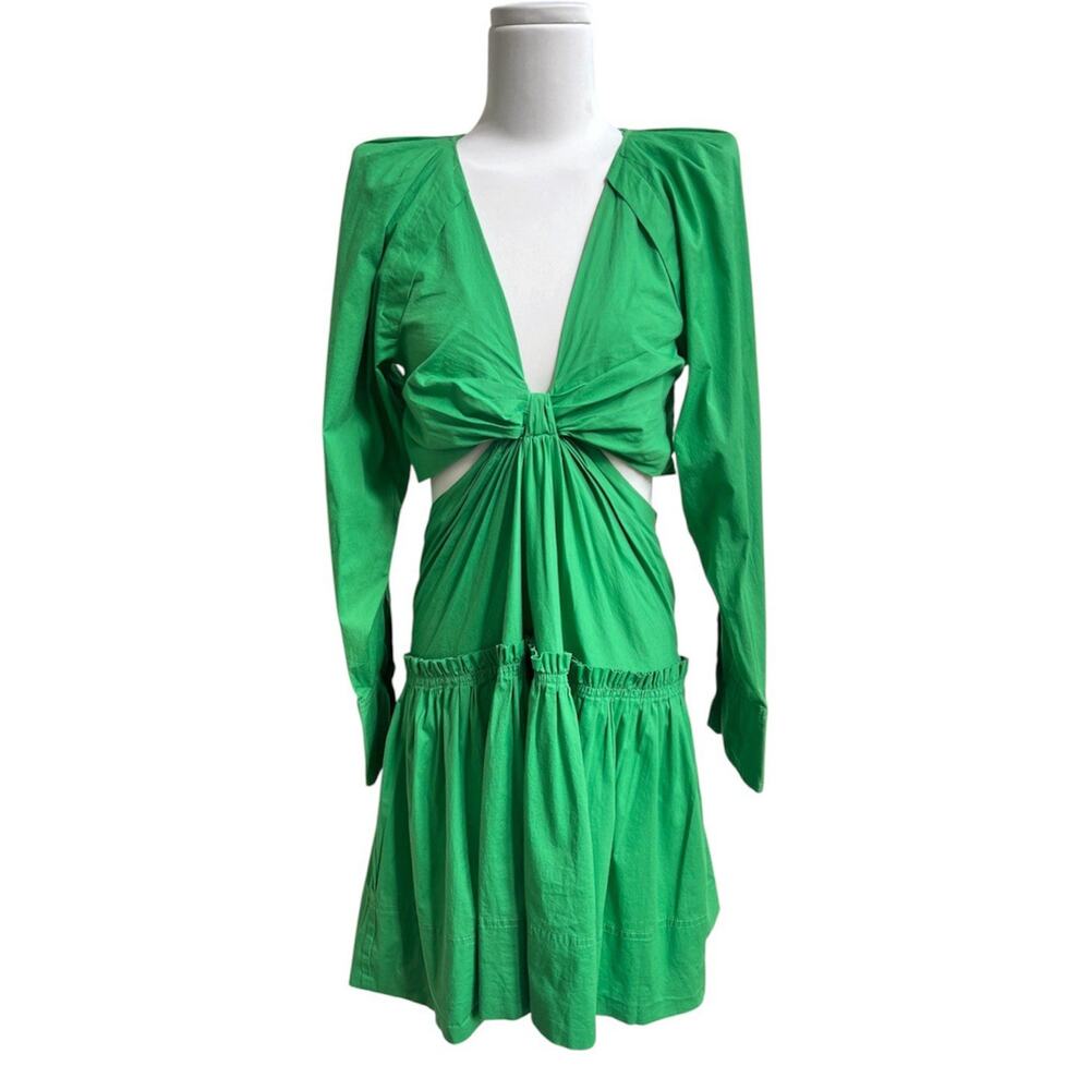 Jason Wu Women's Cut Out Long Slv Dress Pleated Knotted Ruffle Poplin Sz S